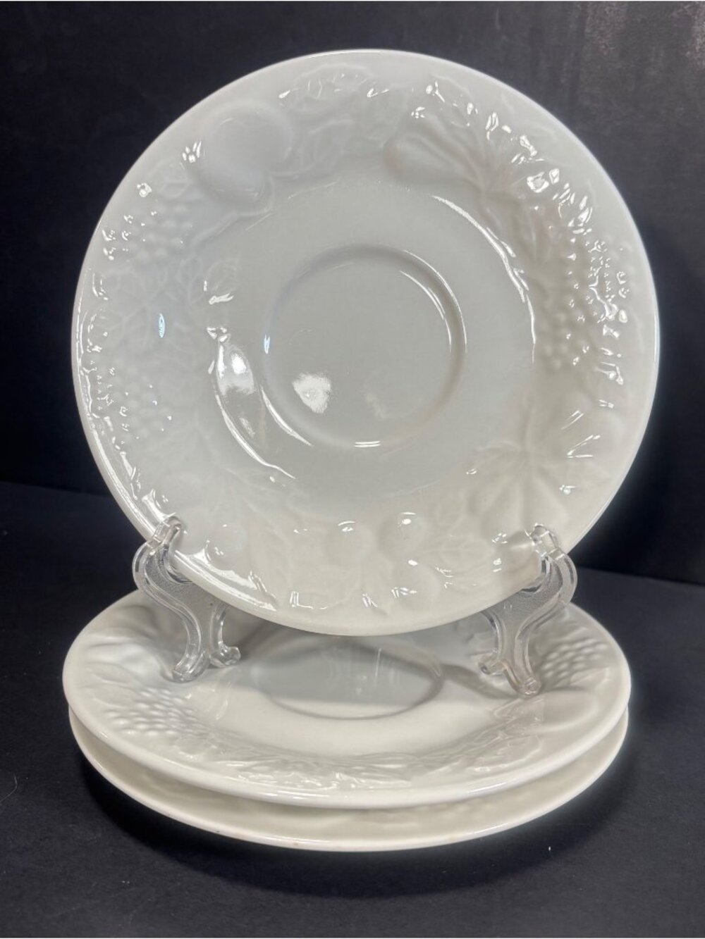 Gibson Housewares Fruit Medley White Embossed Saucer Plate Set Of 3 Vintage 90s